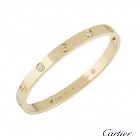 Cartier Yellow Gold Half Diamond Love Bracelet Size 19 B6035919
